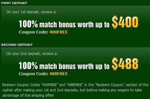 If it s your first deposit then the bonus code is: 400FREE Then it will tell you that once you deposit you will be matched 100% up to $400.