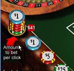 The best way is to select the amount you want to bet and place it in the yellow circle, and then click the area on the table that you want to place it in.