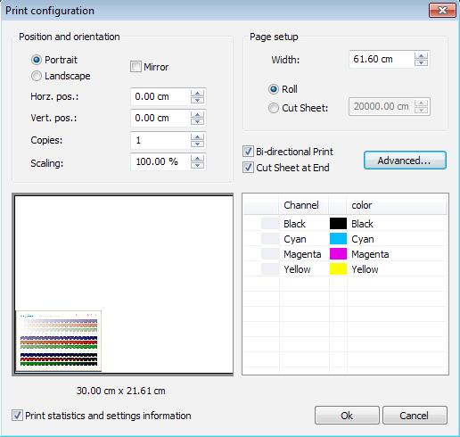 Print configuration - Ink Limit Before the actual print, a window opens with a preview of the charts, where you can adjust parameters.