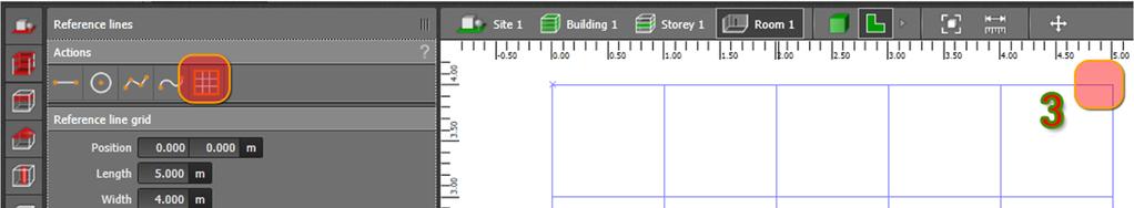 In the plan view create a grid help line with 1x1 meter; draw the grid form