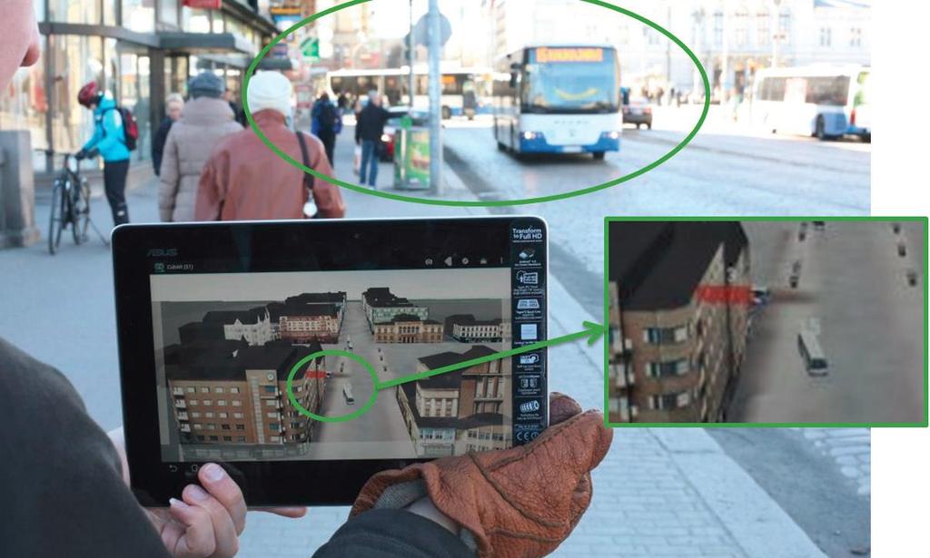 Mixed Reality Visualisations Source: A Mixed Reality Interface for Real Time Tracked Public Transportation; Antti Nurminen, Juha Järvi, Matti Lehtonen in: 10th ITS European Congress, Helsinki,