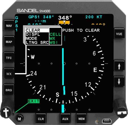 WEATHER DISPLAY INTERFACE WEATHER DISPLAY INTERFACE MODE: Rotate the right knob to highlight the desired MODE option from WX, TEST, or DEMO and push in the knob to