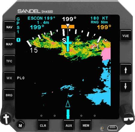 WEATHER DISPLAY INTERFACE The SN4500 displays Flight Information Services-Broadcast (FIS-B) weather information when connected to a WSI InFlight data link receiver and the SN4500 contains software