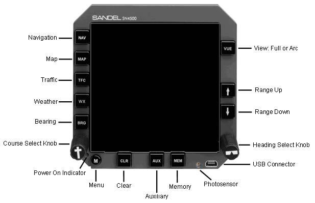 CHAPTER 2 DISPLAY OVERVIEW SN4500 Physical Features DISPLAY OVERVIEW The SN4500 physical layout consists of a full four inch display, twelve backlit pushbuttons, two knobs with push to select, a