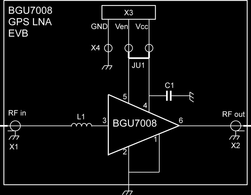 Circuit diagram of the BGU7008 evaluation board Board Layout Fig 3.
