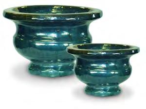 Classic Vietnamese glazes are applied to an elegant contemporary low urn shape in this pallet assortment.