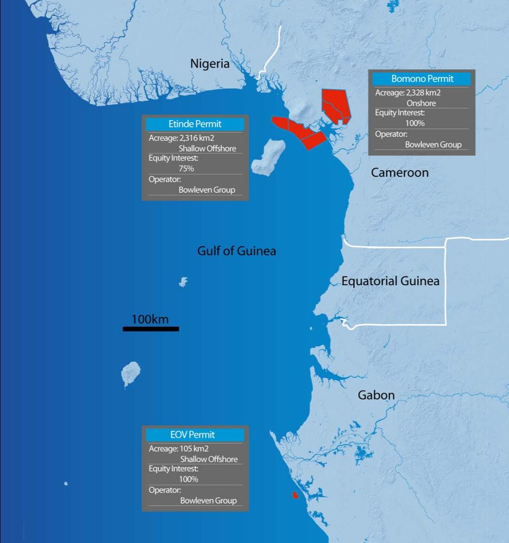 Company Overview Company Assets 6 Blocks (5 in Cameroon and 1 in Gabon). 4 offshore shallow water, 2 onshore; all operated. Overall P50 contingent resource base 226 mmboe* (net).