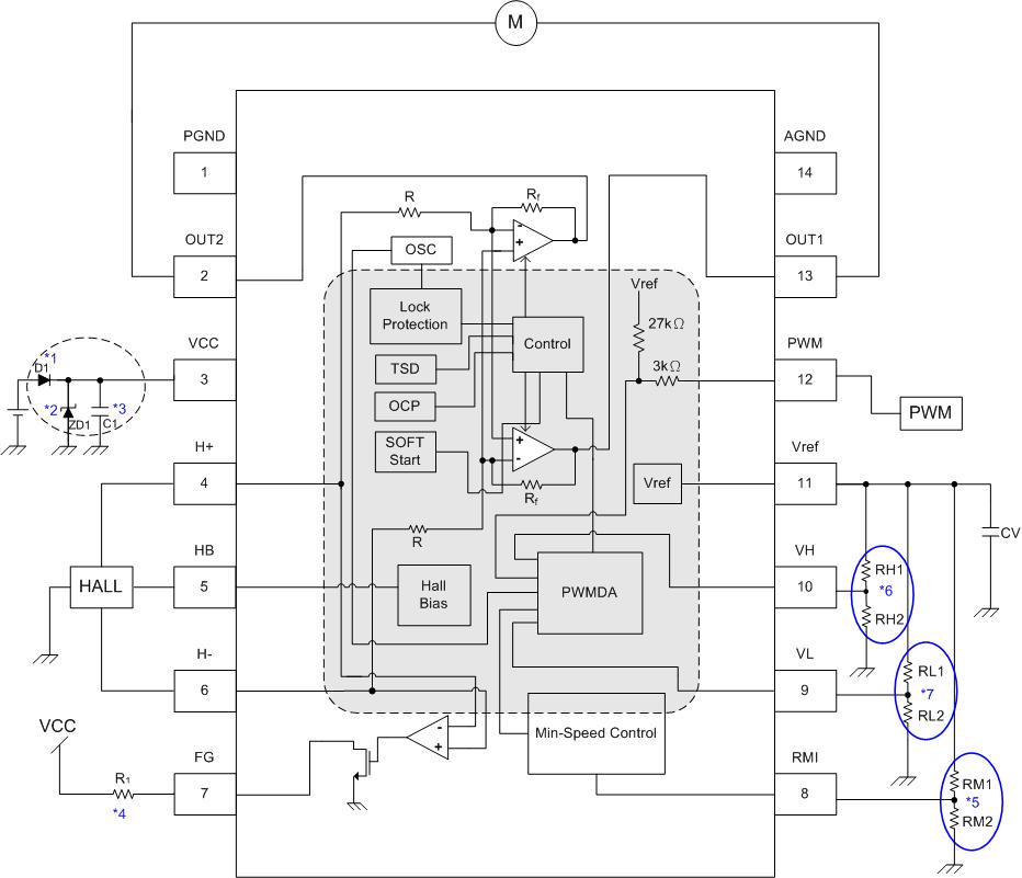 Application circuit Fig.2 Application circuit Notes: 1. Reverse connection of power supply may break the device.