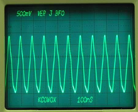 You should see the waveform below. If you have a frequency counter, an easy way to get the correct frequency range is a test hookup shown below.