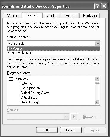 5 Firewire Recording Disabling Windows System Sounds Windows System Sounds the sounds that Windows plays to signal starting up, shutting down, alerts and so forth can interfere with your audio