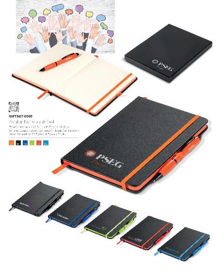 Avatar Gift Set (Presented In Black Gift Box, Including Avatar Pen) This notebook set includes our Avatar Black Notebook with a dash of colour on the page edges, ribbon and elastic.