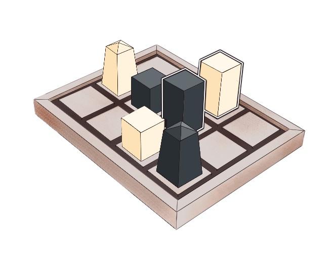3.1. Color Symmetry Fig. 3.1. Color symmetry: the black player s cornerstone and keystone are maintaining color symmetry along the central vertical axis; the white player s cornerstone and