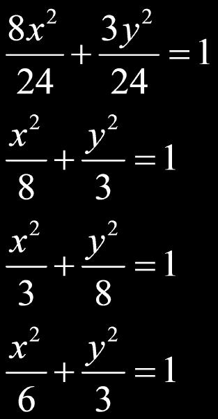 Slide 127 / 160 Slide 128 / 160 onverting to Standard Form complete the square for x and/or y factor the x's and y's divide by the constant Ex: Ex: