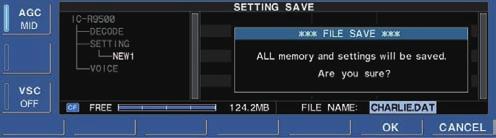 11 SET MODE File saving [F-4 EDIT] [F-7 WIDE]/[F-7 CANCEL] [F-1 DIR/FILE] [F-6 SAVE]/[F-6 OK] [EXIT/SET] Main dial Memory channel contents, set mode settings, etc.