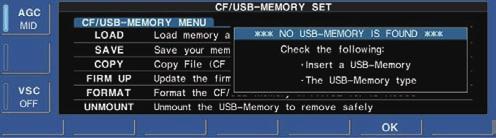 SET MODE 11 Formatting the CF card or USB-Memory Saved data in the CF card or USB-Memory can be erased. IMPORTANT! Formatting erases all saved data in the CF card/usb-memory.
