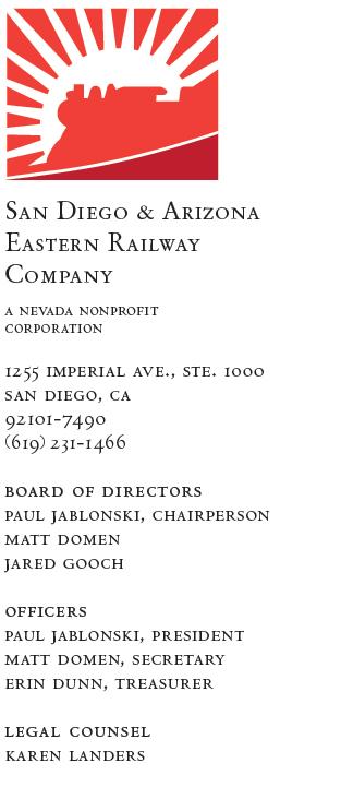 AGENDA San Diego and Arizona Eastern (SD&AE) Railway Company Board of Directors Meeting April 10, 2018 9:00 a.m. Executive Committee Room James R.