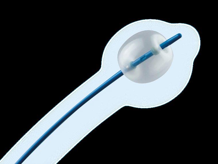 The conical, atraumatic tip of the catheter makes for easy, precise positioning using the two x-ray marks.