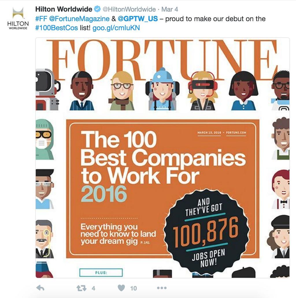 Take a look at the Great Place To Work twitter page