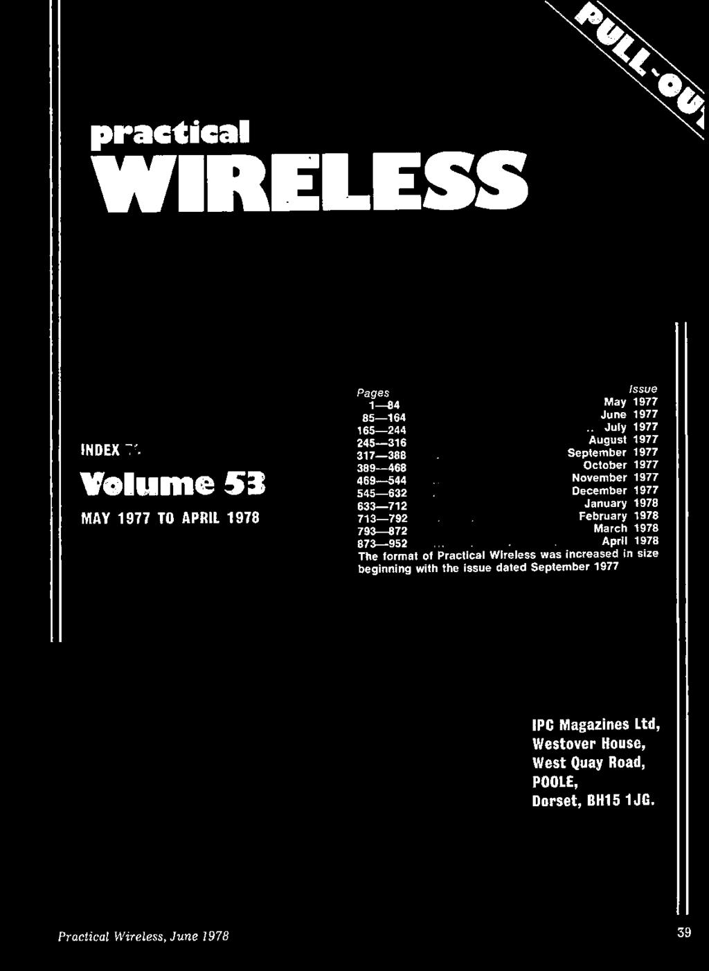 793 872 March 1978 873--952 873 952 April 1978 The format of Practical Wireless was increased in size beginning