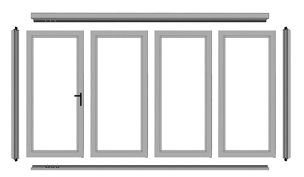 Example of a 4 Panel Door with 1 Active Swing Door NOTE: VIEWED FROM OUTSIDE LOOKING IN The drawing shows the labels of the components and the sequence of the panels.