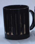 Black porcelain ceramic mug decorated with