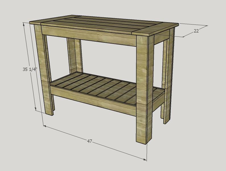Introduction This plan makes a table 47 inches wide, 22 inches deep and 36 inches high with the top added. All my builds are made with pocket hole joinery.