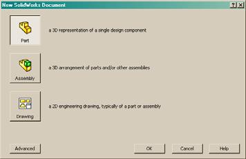 SELECT PART in the New SolidWorks Document window as shown below, then SELECT OK You have OPENED A