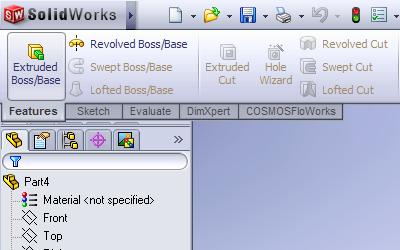 SELECT EXTRUDED BOSS / BASE located in the Feature Tab area of the Command Manager Be sure you are