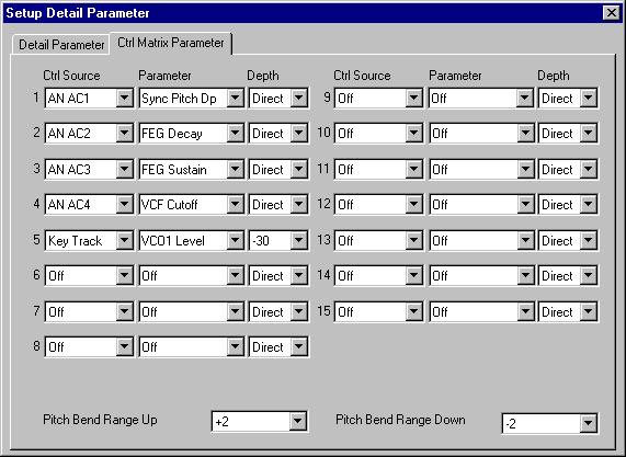 Parameters / Setup Detail Parameter Window Ctrl (Control) Matrix Parameter Tab... Many of the PLG150-AN s parameters can be controlled in real time.