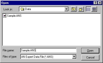 File Menus / Open AN Expert File Open AN Expert File Use this function to open an existing AN Expert File. Keyboard shortcut: [Alt], [F], [R] The available file types include: AN Expert Data file (*.