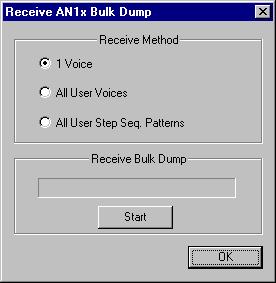 Setup Menus / Receive AN1x Bulk Dump Data Receive AN1x Bulk Dump Data This is used for importing AN voice data from an AN1x Control Synthesizer.