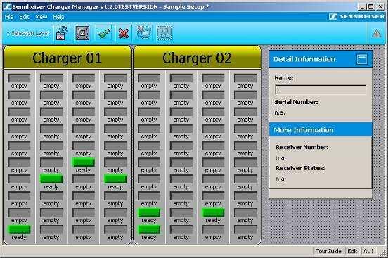 At the same time, this charger serves as an Ethernet interface to allow pre-selecting the active channel for each receiver on a central PC.