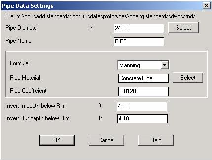 Use the Cross Section Layer Settings dialog box to specify the overall layer prefix and cross section layer for pipes.