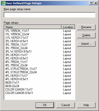 PC STANDARD PAGE SETUPS To activate a custom page setup for your layout tab, select it from the provided list by device name and paper size, included with your chosen standard PC template file.