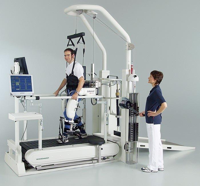 Rehabilitation robots - Locomat Targets: increase range of motion increase strength ( training ) combination of