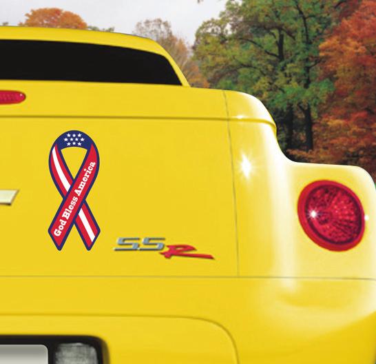 magnetized vinyl approximately.030" thick. Color - Stock Designs: "Support Our Troops" - 10 Yellow and 22 Blue. "God Bless America" and "Proud American" - 19 Red and 22 Blue.