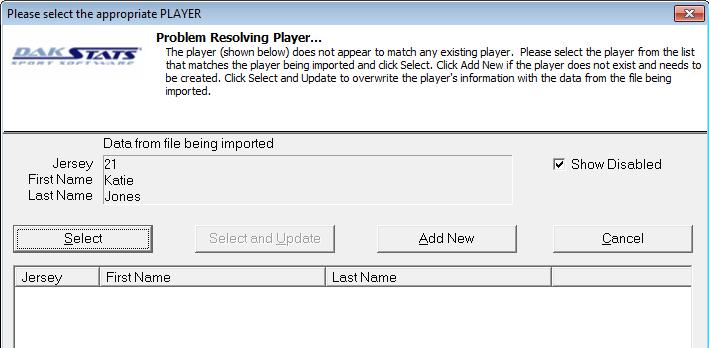 If the Please select the appropriate PLAYER window appears (Figure 7), match the player listed at the top with the same player listed below, and then click Select.
