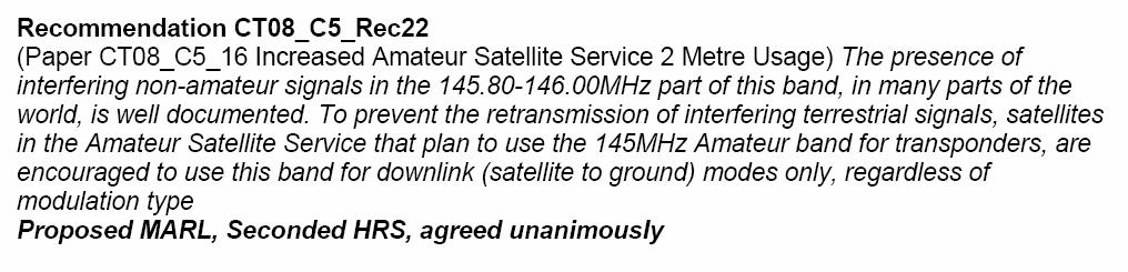 COM: Frequency Bands Uplink to the satellite will be performed