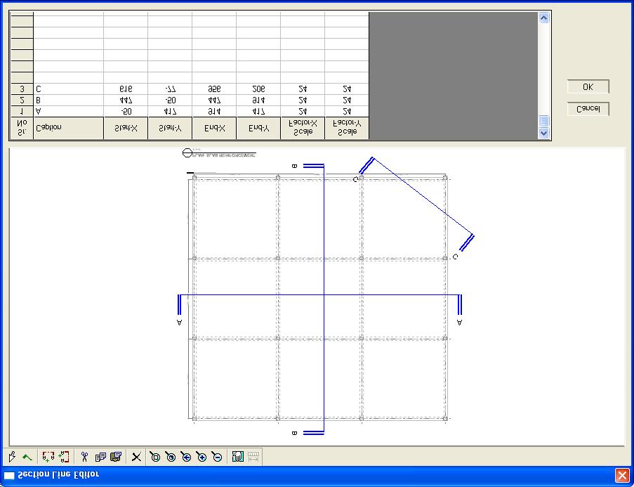 CSiDetailer User s Manual direction. A new section line of default size is initially added at the default location. Figure 5-1: Section Line Editor for Slabs Delete a section line as follows: 1.