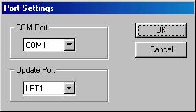 Click on the PC Settings tab, then select which COM port will be used to connect to the data radio. As shown below, ports COM1 thru COM4 are available.