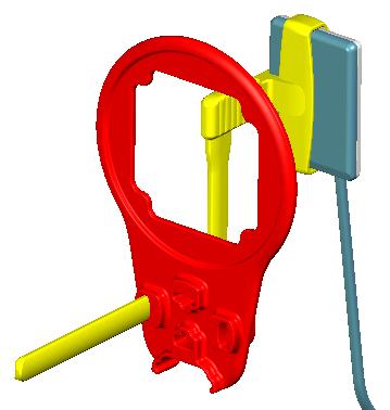3.4. Posterior Periapical Holder (UR/LL) This holder is color-coded YELLOW. ILLUSTRATION Grip-Style Periapical Holder on Sensor (Mandibular image) Sheath required but not shown USAGE 1.