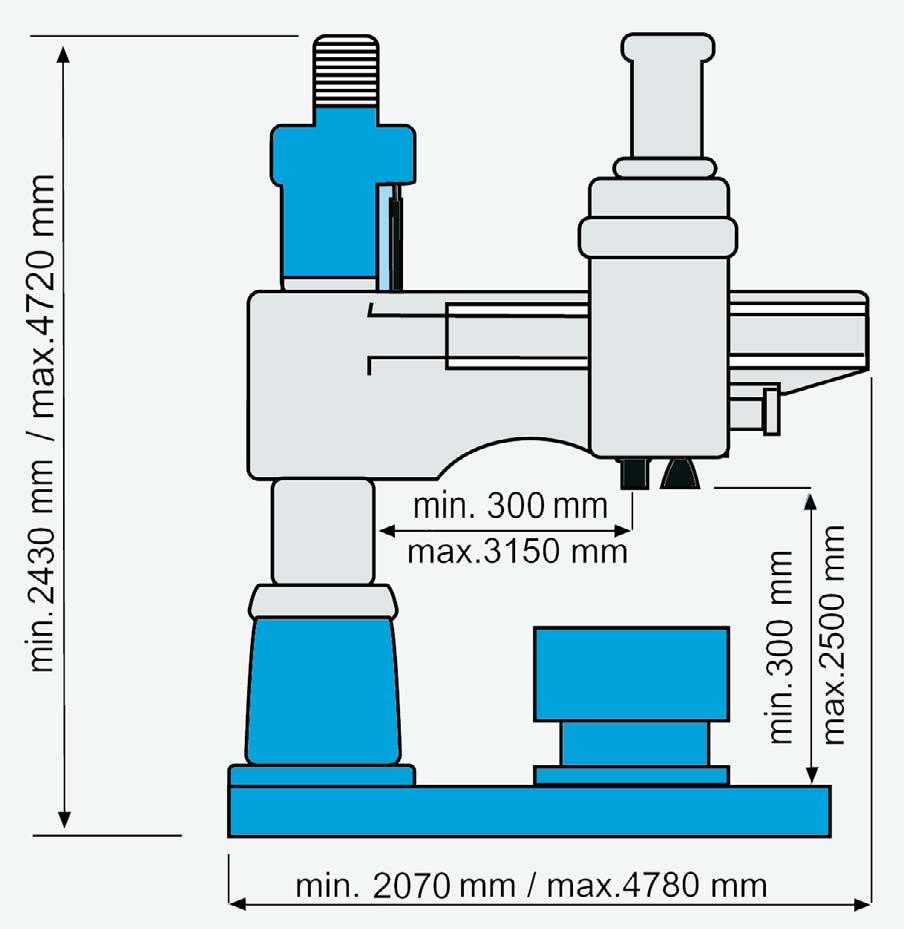 depth stop with Nonius powerful machining with automatic feed R 100 a large throat and high boring capacities are supported by a very rigid structural design, without compromising the
