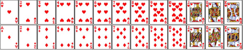 (spades, clubs, hearts, diamonds), with 13