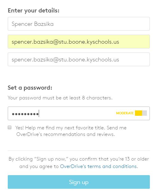 Bazsika can reset a password if needed! OverDrive 1. Go to www.overdrive.com and click Sign Up or Sign In (if you already have an account) 2.
