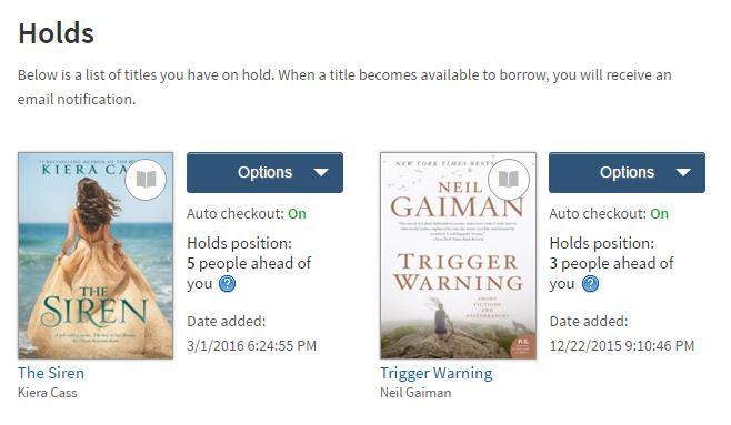 24. From the Account menu, you can also see what books you currently are waiting for on hold and how many people are