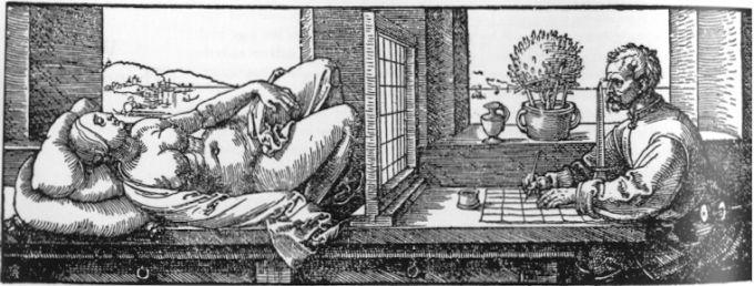 Foreshortening Albrecht Durer, Draftsman drawing a recumbent woman, 1525.
