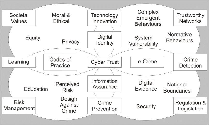 Figure 1.1 Cyber trust and crime prevention - web of components At any given time, there will be dominant organizing themes in the spread of cyberspace networks.