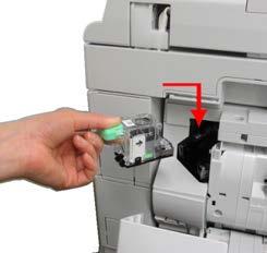 Error Code EA50 A staple jam has occurred in the Inner Finisher 1. Hold the handle (1) and gently raise the scanner 4. Replace the cartridge 2.