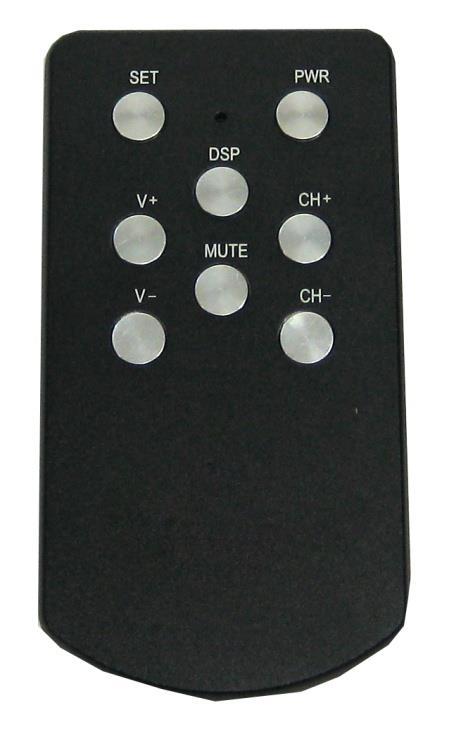 Remote control function Set button for sub menu dipaly to command balance and mono/stereo operation Pwr turn on /off preamplifier DSP same set button V+ increase volume V - decrease volume Mute