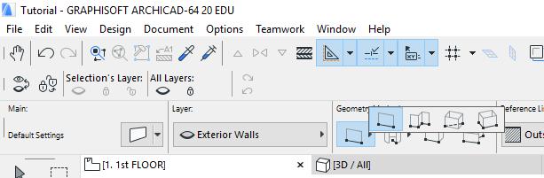 Left Click once (after the check mark comes up), then drag the cursor to the right end of the Exterior House Outline. NOTE: There are four ways to draw a linear wall. Choose Single Wall.